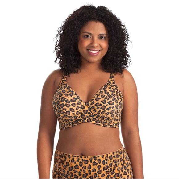 Leading Lady Bra The Brigitte Leopard Full Coverage Wirefree Molded Padded 50DD - Picture 1 of 10